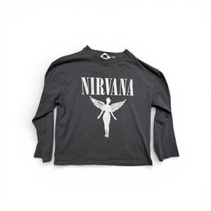 HM Nirvana In Utero Long Sleeve Shirt Charcoal Grey Graphic Band Tee Women's Med